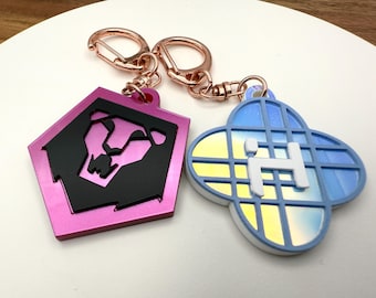 K-pop Demon Hunter - Huntrix & Saja Boys Layered Acrylic Keychains - Iridescent Mirror/pearlized Handmade Knot and Lion - Lightstick Charm