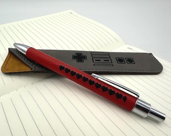 Red Gaming Stat Heart Health Bar Leatherette Engraved Pen and Pen Set - Valentines Day Gift Love, Videogame, pixelated