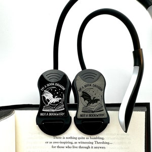 Dragon Bookwyrm Book Light - Fantasy, Book Lover Gift, Vegan Leather Engraved, Rechargeable USB, 3 Light Mode Dimmable, Not A Bookworm