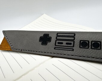 Retro Video Game Controller 8-Bit Video Game Nostalgia Engraved Leatherette Pen Sleeve Case Gray & Black (CASE ONLY, Pen sold separately)