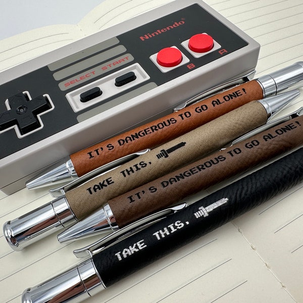 It's Dangerous to Go Alone, Take This! Video Game Nostalgia Engraved Leatherette Pen (Twist)
