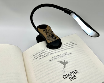 Dragon Book Light - Dark Fables & Folklore, Fantasy, Book Lover Gift, Vegan Leather Engraved, Rechargeable USB, 3 Light Mode Dimmable