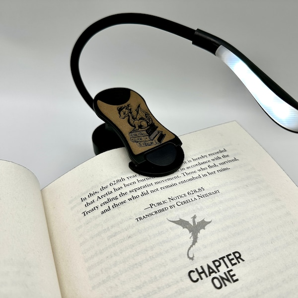 Dragon Book Light - Dark Fables & Folklore, Fantasy, Book Lover Gift, Vegan Leather Engraved, Rechargeable USB, 3 Light Mode Dimmable