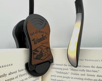 Not All Those Who Wander Are Lost - Engraved Adventure, Bookish Book Lover Gift, Vegan Leather, Rechargeable USB, 3 Light Mode Dimmable
