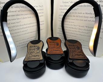 Books Tea & Cozy Dreams Book Light - Engraved Floral Teacup, Bookish Book Lover Gift, Vegan Leather, Rechargeable USB, 3 Light Mode Dimmable