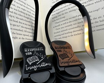 Illuminate Your Imagination Book Light - Magical Wand Spell, Bookish Book Lover Gift, Vegan Leather, Rechargeable USB, 3 Light Mode Dimmable