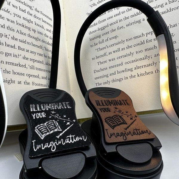 Illuminate Your Imagination Book Light - Magical Wand Spell, Bookish Book Lover Gift, Vegan Leather, Rechargeable USB, 3 Light Mode Dimmable