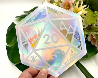 JUMBO Enchanted Elemental D20 Holographic Decal Sticker
