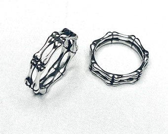 Bones Ring, Silver Bones Ring, Silver Band Ring, Gothic Ring, Punk Rings, Grunge Rings, Skeleton Ring, Skull Ring, Jewelry for Men and Women