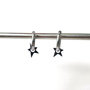 Goth Star Earrings, Mini Hoop Earrings, Hoop Earrings, Asymmetrical Star Earrings, Funky Earrings, Star Jewelry, Silver Star Earrings