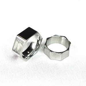 Hexagonal Ring, Cool Trendy Rings, Hex Band Ring, Silver Band Rings, Men&#39;s Band Rings, Hex Nut Ring, Stainless Silver Rings, Daily Jewelry