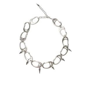 Cadena de gargantilla con púas, cadena de eslabones con clip de púas, cadena de púas de plata, collar grunge de plata, joyería gótica de plata, cadena de collar con remaches punk