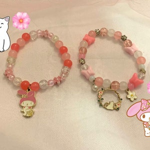 Pink My Melody Flower and Pink + White Cat Bracelets