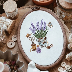 Patrón de punto de cruz contado de flor de LAVANDA en PDF. Gráfico de punto de cruz moderno. Punto de cruz fácil provenzal. Descarga digital instantánea
