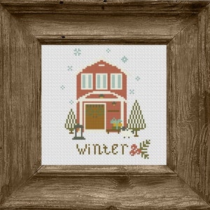 WINTER HOUSE Primitive Counted Cross Stitch Pattern PDF. Winter simple design x-stitch chart. Modern embroidery. Digital Instant Download.