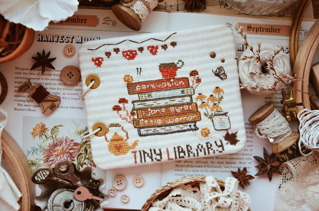 Tiny Library Books Cross Stitch Pattern, Cozy Home Decor (PDF Pattern ...