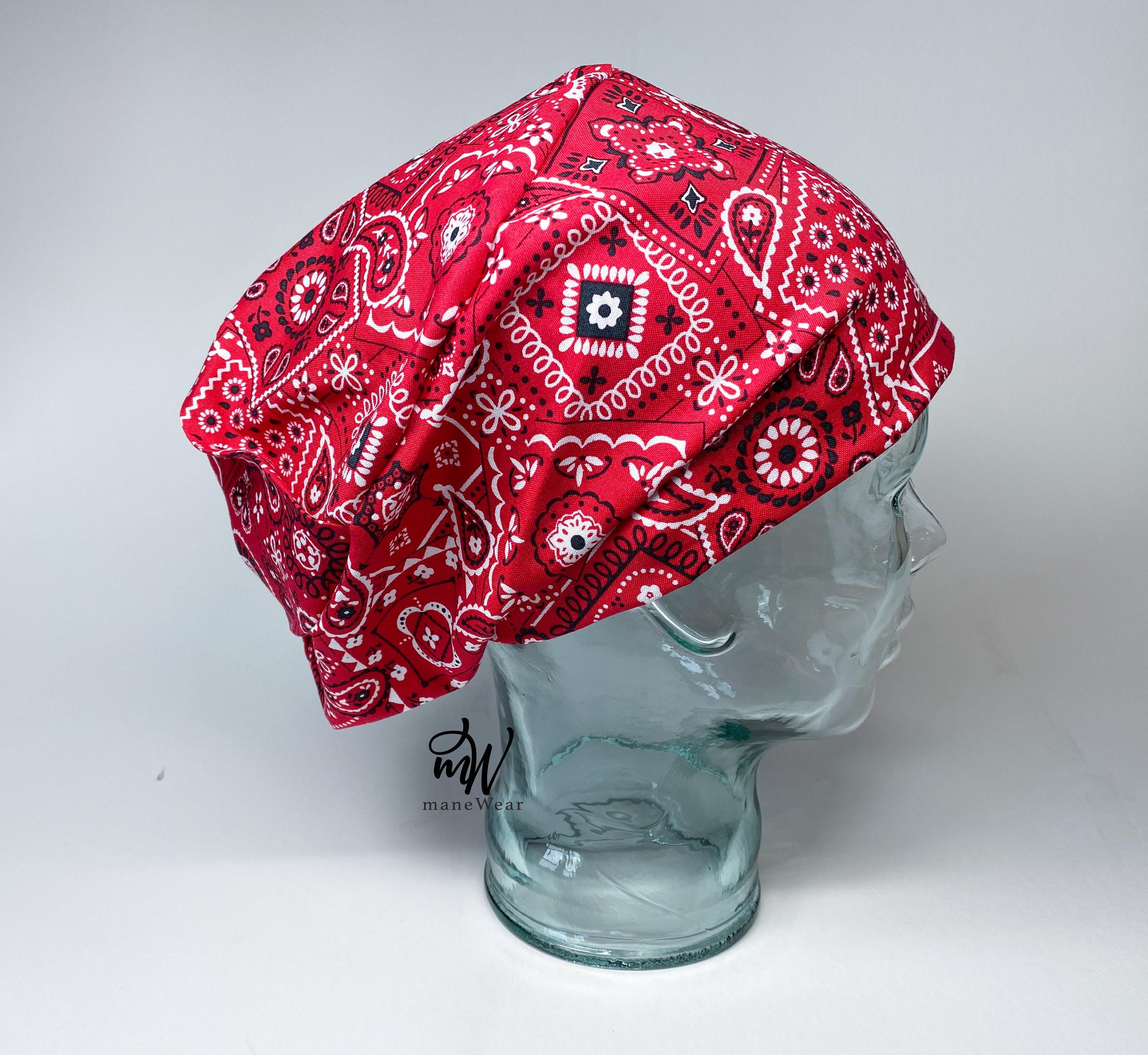 Red Bandana Surgical Scrub Cap Satin Lined Hat Etsy