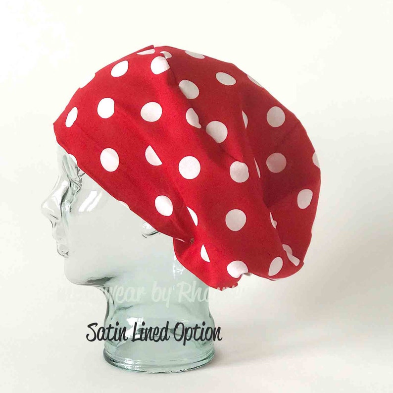 Satin Lined European Red Polka Dot Surgical Scrub Hat Etsy