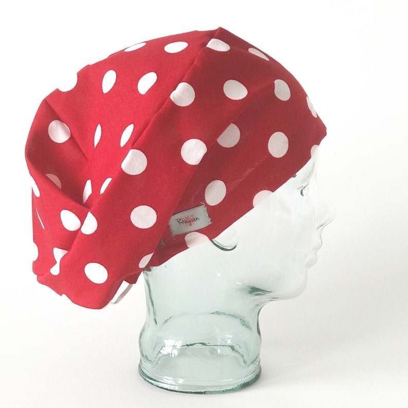 Satin Lined European Red Polka Dot Surgical Scrub Hat Etsy
