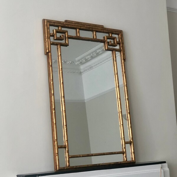 Hollywood Regency 1960s La Barge gilt wood faux bamboo large mirror