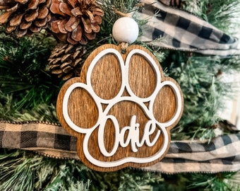 Dog paw ornament, pet ornaments, dog name ornament, dog name ornaments, pet name ornament, ornaments with pet names, ornament for dog