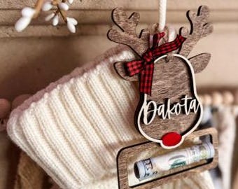 Christmas money holder, Christmas gift card, Christmas stocking tag, reindeer ornament, Christmas money gift, xmas money holder