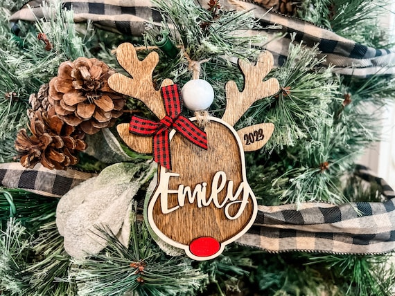 Personalized reindeer ornament, kids name ornament, child's name ornament, rudolph christmas ornament, baby's first christmas ornament