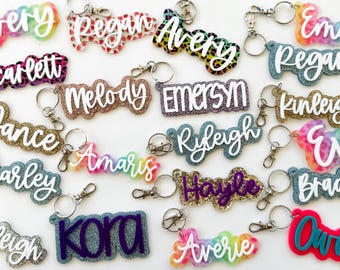 Dance bag tags, name keychains, keychain with name, backpack tag, backpack name tag, keychain gifts, cheer team keychains, name tag keychain