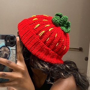 Beginner Friendly Strawberry Beanie Crochet Pattern