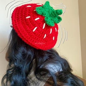Strawberry Hat, Crochet Beret Ruffle Style, Handmade Summer or Fall Accessory Gift
