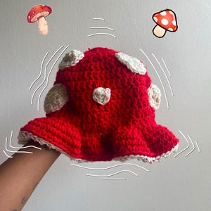 Mushroom Crochet Hat Crochet Toadstool Beanie, Handmade Whimsical Festival Accessory Gift