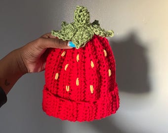 Crochet Strawberry Beanie Pattern, DIY Hat Tutorial, Beginners, Winter, Fruit