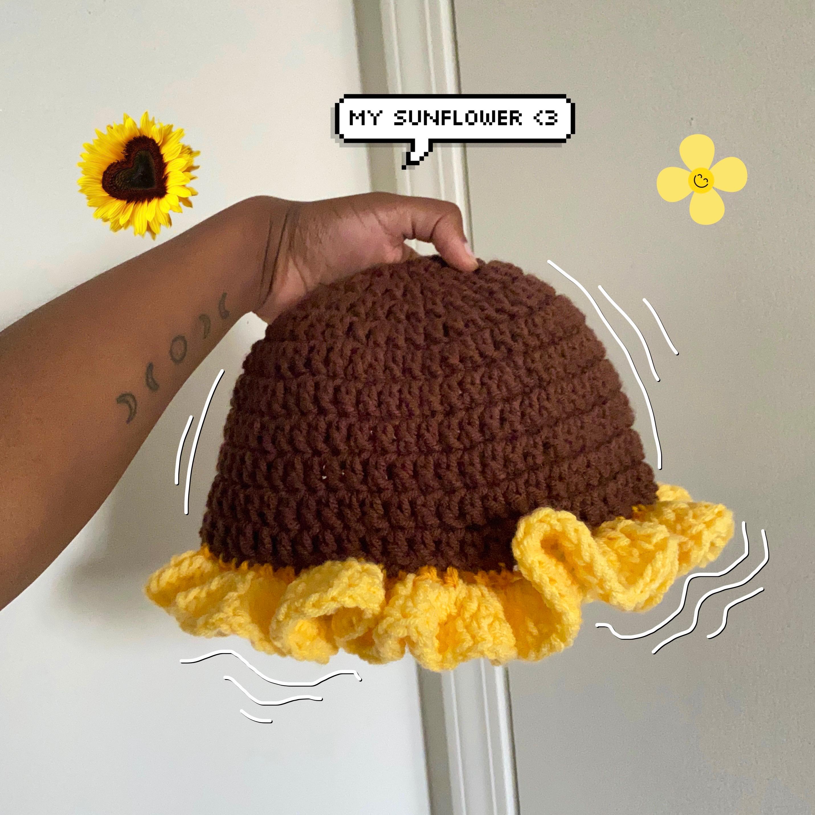Brown Crochet Hat With Flower - Etsy