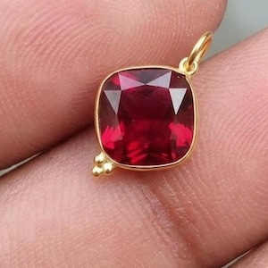 Handmade 18k Solid Gold Red Ruby Charm Pendant