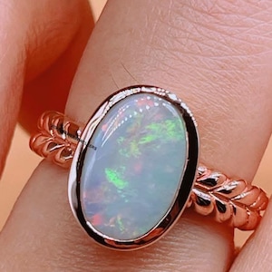 Vintage Style Fire Opal Ring: 925 Sterling Silver, Handmade
