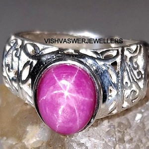 Star Ruby Signet Ring: White Gold Plated Sterling Silver, Black Onyx Inlay