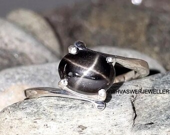 Black Star Sapphire, Sterling Silver Ladies Ring, SR111 - Etsy