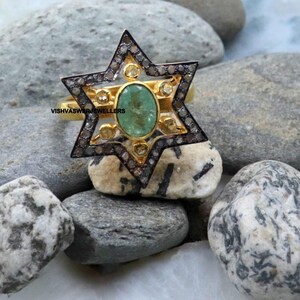Emerald Star Ring: Pave Diamond, Citrine, Sterling Silver