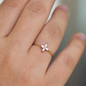 14K Gold Ring Diamond Ring Handmade Gold Ring Minimalist Diamond Ring Wedding Ring Delicate Ring Bridesmaid Gift