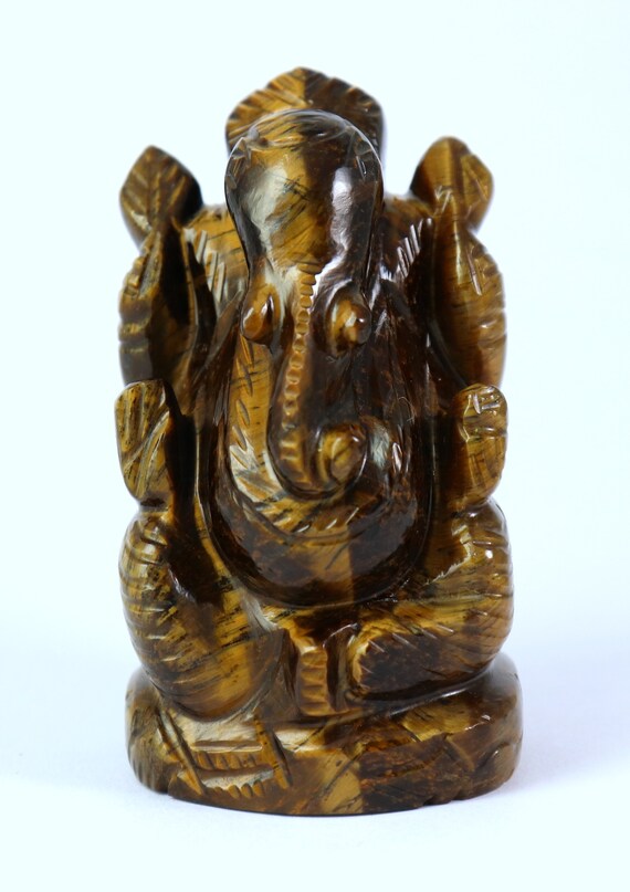 Ganesha Stone for Meditation Home Decor Ganesha Tiger Eye Ganesha Statue Ganesha Idol Natural Gemstone Tiger Eye Ganesha Figurine