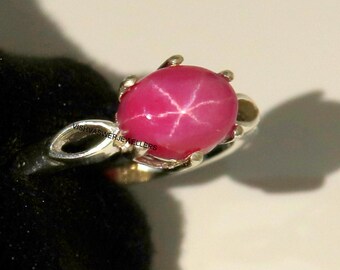 Anillo de rubí estrella rosa hecho a mano: joyería celestial de plata de ley 925