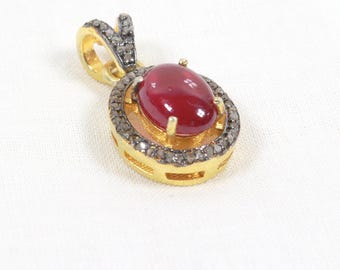 Pingente de diamante Ruby Pave: banhado a ouro 18K e prata esterlina 925