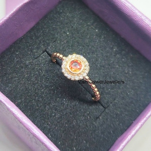 Orange Sapphire Diamond Ring, Solid 14k Gold Wedding Ring Engagement Ring Sapphire Gemstone Dot Gold Ring Handmade Jewelry Ring for Her