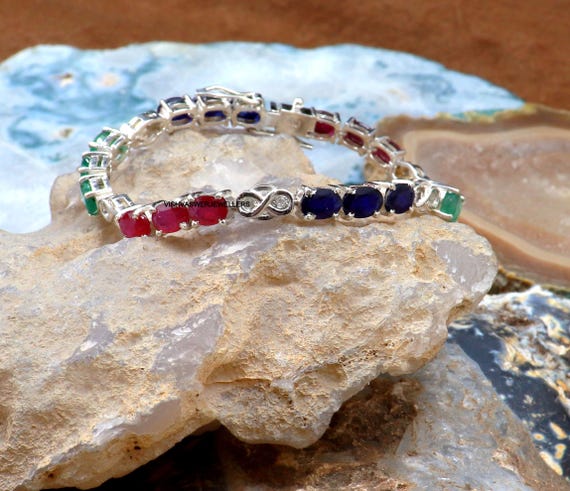 Bracciale Con Zaffiro Blu: Pietra Preziosa In Argento Sterling 925 Taglio Rotondo - Italia - Foto 8