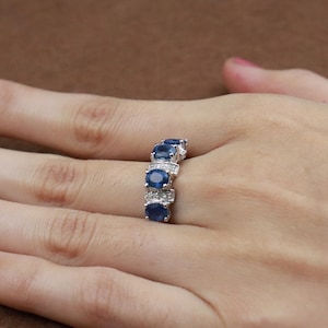 Handmade Sterling Silver Blue Sapphire Diamond Eternity Band