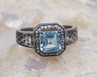 Anillo de plata de ley con topacio: anillo de compromiso con la piedra natal de noviembre