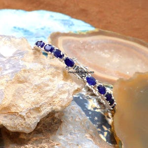 Blue Sapphire Pave Diamond Wedding Bracelet ,925 Sterling Silver Oval Tennis Bracelet For Women, For Love Sapphire Anniversary Gift For Her