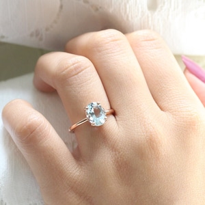 Aquamarine Ring, 14K Solid Gold Ring, Minimalist Ring, March Birthstone, Dainty Ring, Engagement Ring, Solitaire Ring, Women Promise Ring
