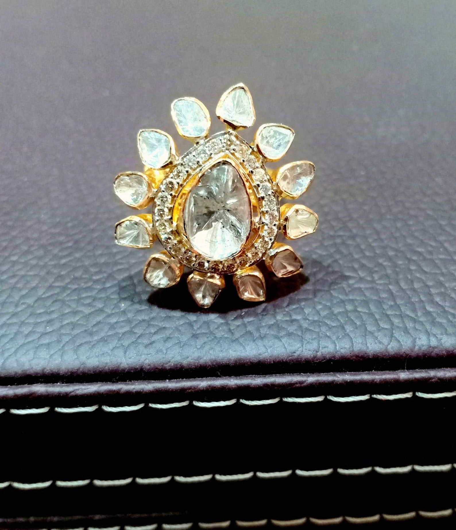 14k Gold Ring Polki Diamond Wedding Band Diamond Polki Ring Diamond