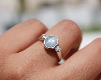 Vintage 925 Sterling Silver Star Sapphire Ring - Handmade Solitaire